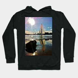 White Sailboat Reflecting in the Sparkling Glassy Water Hoodie